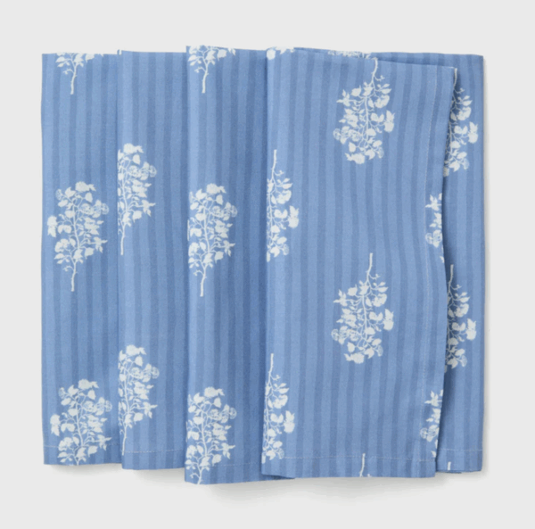 set of 4 blue Rain Striped Bouquet Printed Napkins